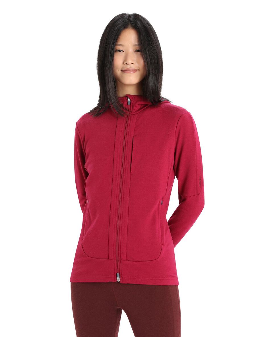 Bluzy Z Kapturem Icebreaker Merino Quantum III Long Sleeve Zip Damskie Różowe | PL 1270ZUTG